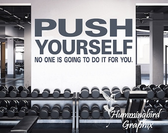 Push Yourself Gym Wall Decal: Motivational Fitness Vinyl Art