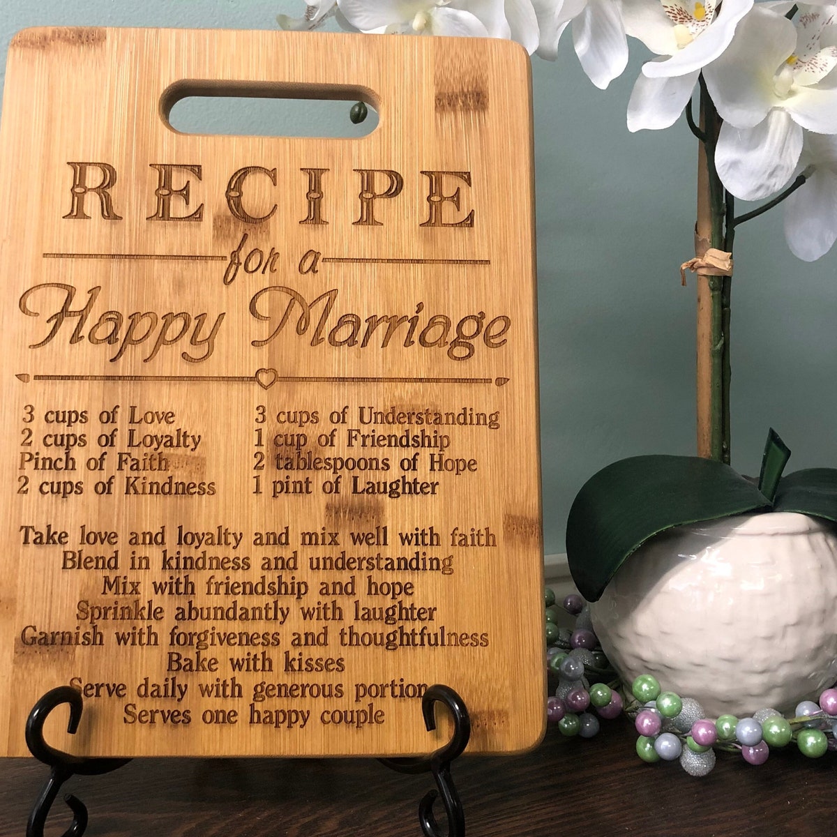 Cutting Board - Recipe for a Happy Marriage, V, Wedding Gift, Birthday Gift, Housewarming Gift, Shower Gift, Bridal Shower Gift - Etsy