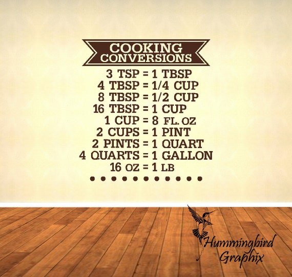 Sticker Art Kitchen Decal Vinyl Decal Wall Words Cooking Conversions Cooking Decal Wall Decal Graphic