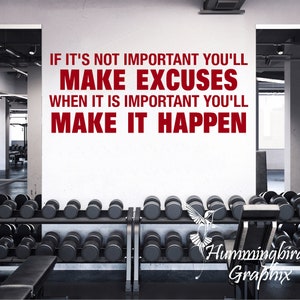 Adesivo da parete motivazionale per palestra: citazione sul fitness &quot;No Excuses&quot;