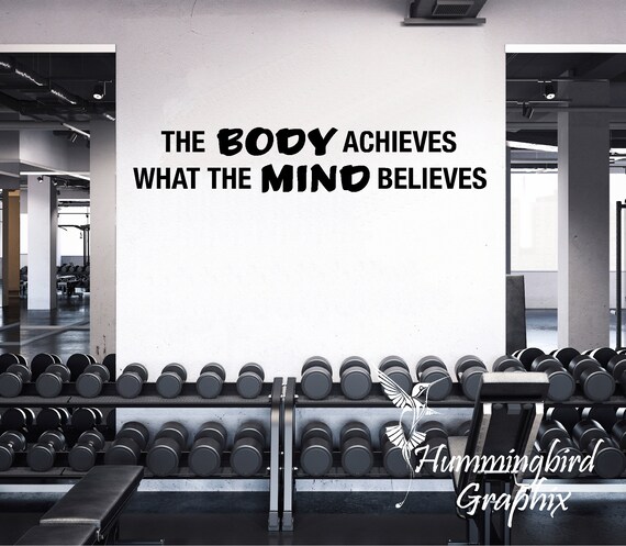 Motivational Gym Wall Decal: "The Body Achieves..." Vinyl Art