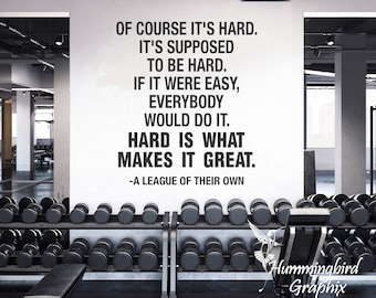 Motivational Fitness Vinyl Wall Decal: "Of Course It's Hard"