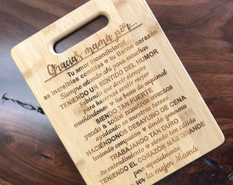 Personalized Bamboo Cutting Board – "Gracias Mama", Engraved Mother's Day Gift
