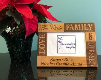 Personalized Engraved Wood Picture Frame: Family, Love, Blessed