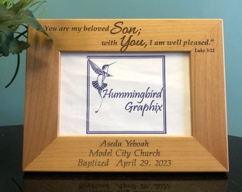 Personalized Christening Gift: Engraved Alder Wood Picture Frame