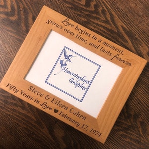 Personalized 50th Anniversary Photo Frame: Engraved Alder Wood