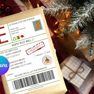 Etiqueta de envío de elfo, Correo del Polo Norte, Etiqueta de envío de Papá Noel, Franqueo personalizado, Entrega exprés, Correo prioritario desde el Expreso del Polo Norte