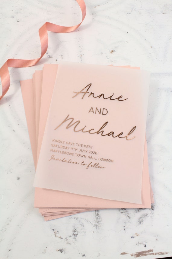 Foil Vellum Save the Date with Matching Envelopes 6x4 inches Foil Vellum Save the Date with Matching Envelopes 6x4 inches
