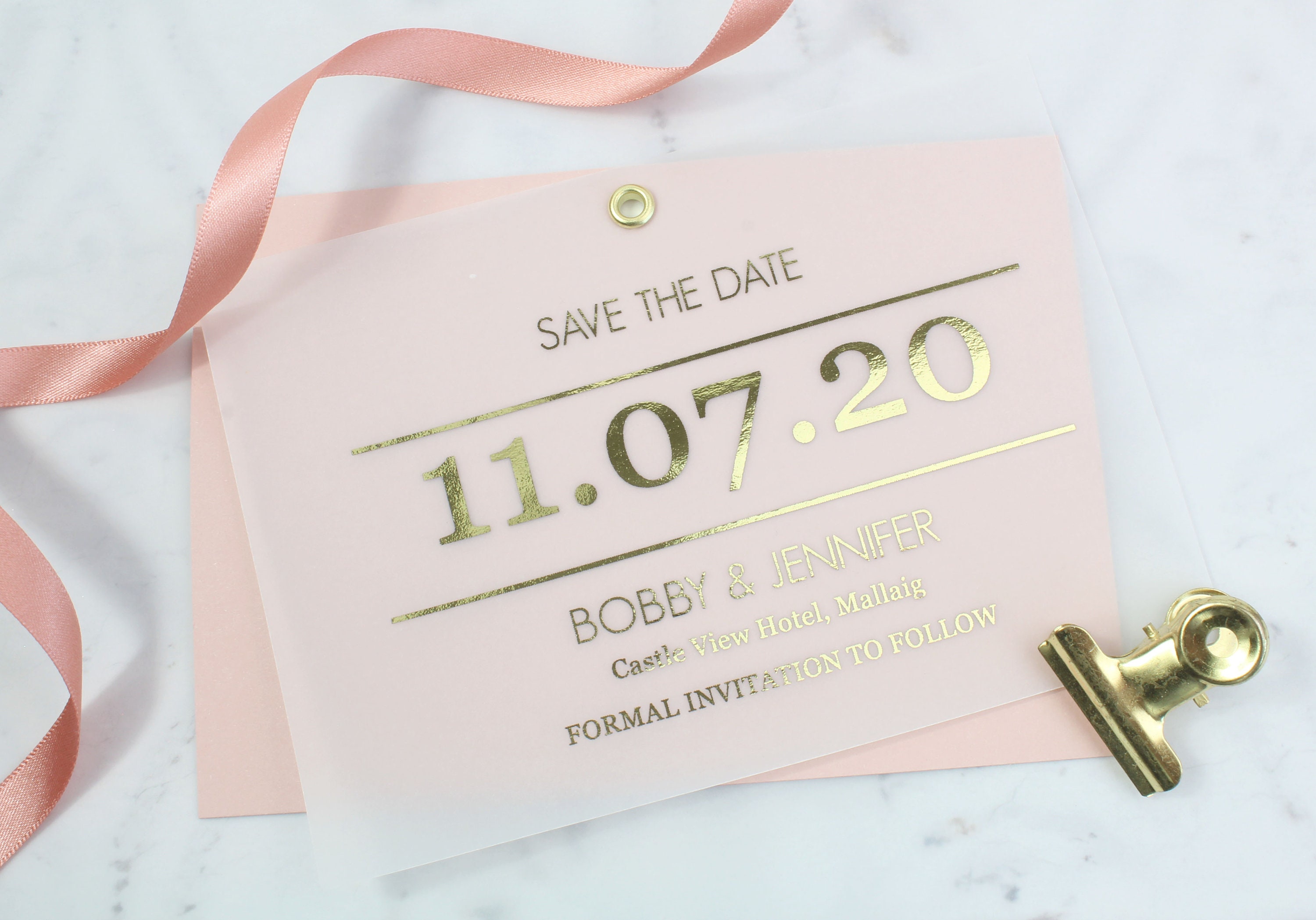 Foil Vellum Save the Date with Matching Envelopes 6x4 inches Foil Vellum Save the Date with Matching Envelopes 6x4 inches