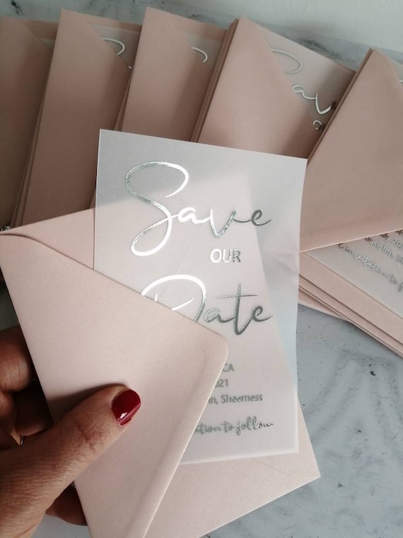 Foil Vellum Save the Date with Matching Envelopes 6x4 inches Foil Vellum Save the Date with Matching Envelopes 6x4 inches