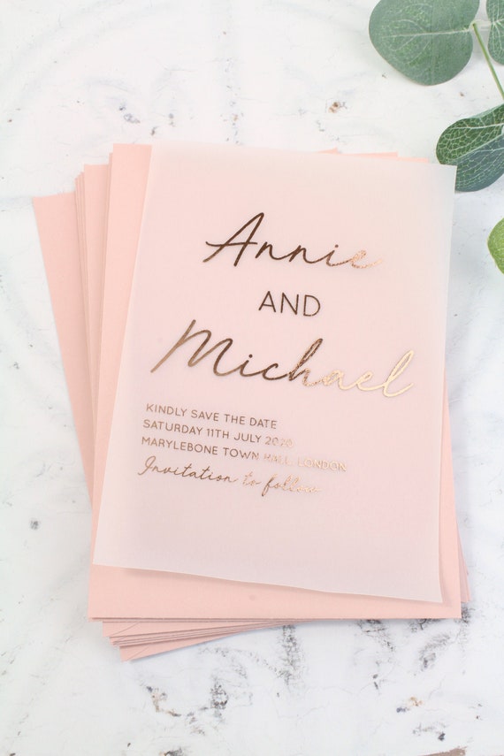 Foil Vellum Save the Date with Matching Envelopes 6x4 inches Foil Vellum Save the Date with Matching Envelopes 6x4 inches