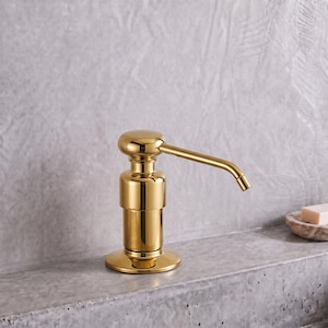 Solid Brass Soap Dispenser for Kitchen Sink, Premium Unlacquered Brass Manual Press Pump, 360 Swivel Artisan Soap Dispenser