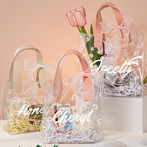 Personalisierte Brautjungfern-Daisy-Tasche, Daisy-Geschenktasche mit Henkeln, Personalisierte Geschenktasche mit Band, Brautjungfern-Geschenktasche, Hochzeitsaccessoires
