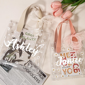 Personalisierte Brautjungfern-Daisy-Tasche, Daisy-Geschenktasche mit Henkeln, Personalisierte Geschenktasche mit Band, Brautjungfern-Geschenktasche, Hochzeitsaccessoires