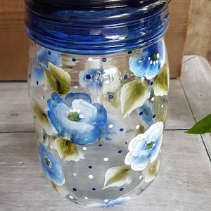 Bocal the perfect blue flowers-Mason jar flowered-Hand made-Home décor-Glass-Romantic-Atelier Crearecup