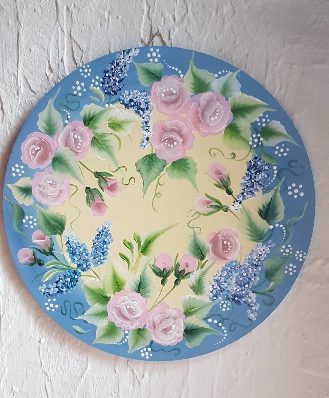 Plaque en Bois Fleurs.bouquet.cottage Romantic .décorative Wooden Plate.flowers.acrylique.made in Fr