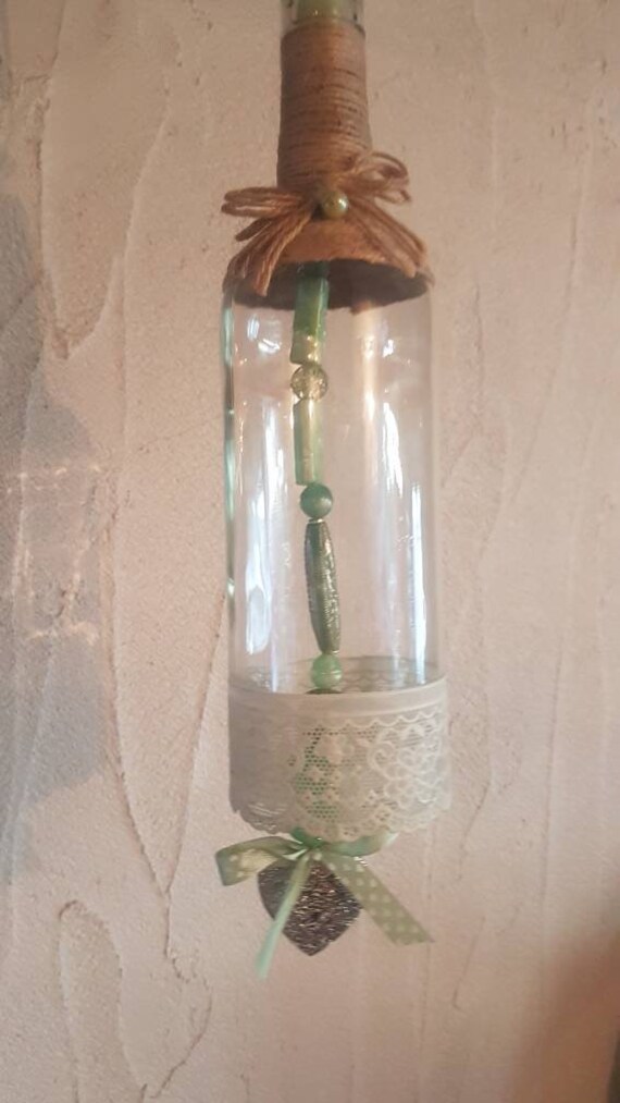 Attrape Soleil Vert Tendre - Bouteille en Verre -Bouteille Décorée Suspension -Sun Catcher-Atelier C