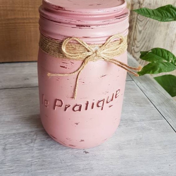 Bocal  Shabby chic-Mason jar-Hopme décor-Vintage-Hand made-Country-Atelier Crearecup