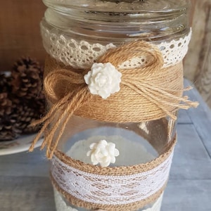 Decorated jar /Glass jar /kitchen decoration / Art Craft / The perfect / Shabby chic/ Vintage /Decorative jar /French Shabby jar