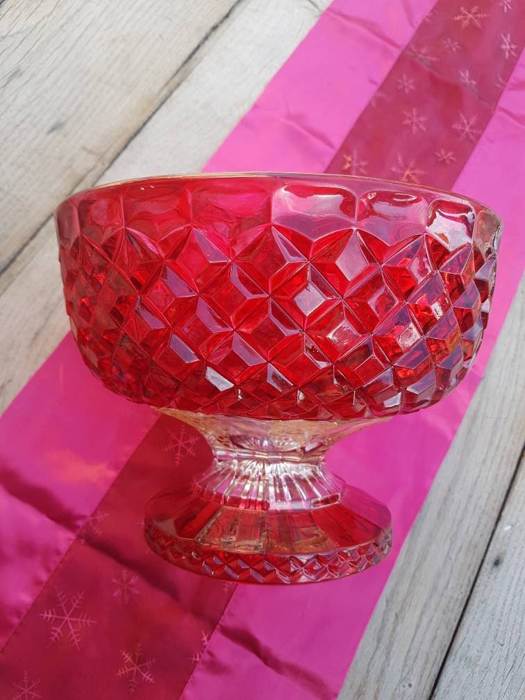 Coupe à Fruits en Verre Rouge-Bohemian Style - Glass-Hand Painted-Atelier Crearecup