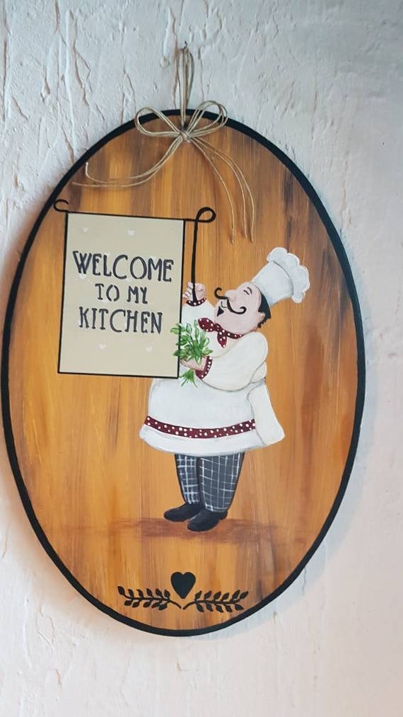 Plaque Décorative /Kitchen /Welcome /Wooden Painted /Acrylique /Peinture sur Bois /Home Décor /Ateli