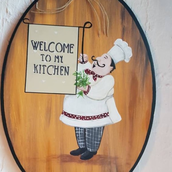 Plaque décorative /Kitchen /welcome /Wooden painted /Acrylique /Peinture sur bois /Home décor /Atelier Crearecup