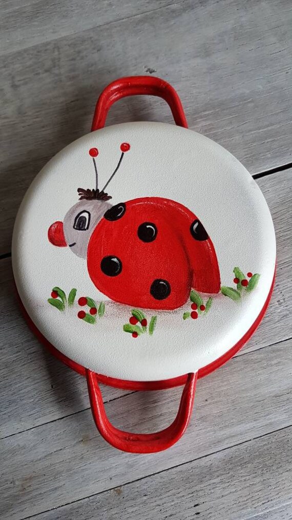 Plat Décor Coccinelle-Hand Paint -Ladybug-Campagne -Deco Cuisine -Vintage - Atelier Crearecup