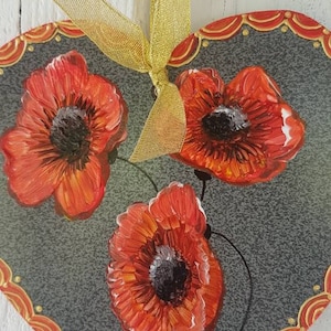 Holzherz zum Aufhängen - Mohnblumen - Handbemalt - Holz - Atelier Crearecup