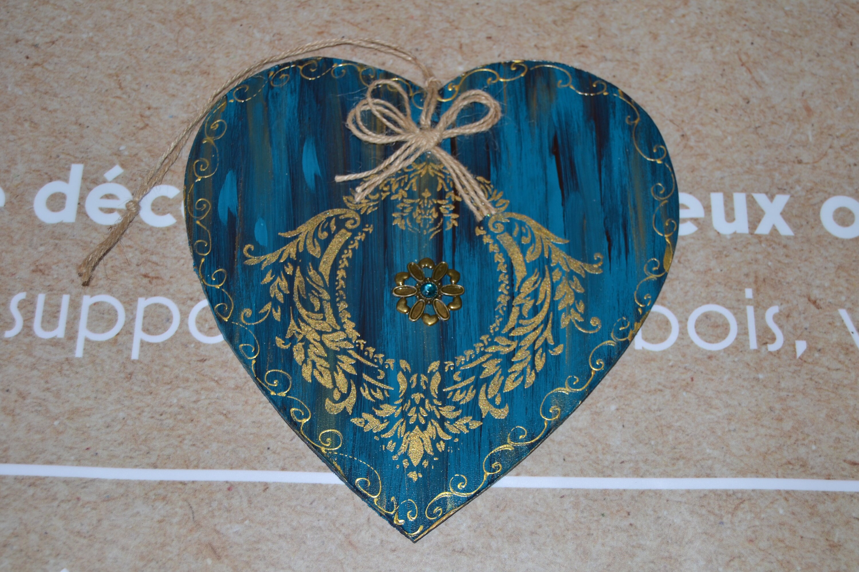Coeur en Bois A Suspendre-Hand Made-Home Décor-Wood Heart-Hand Painted-Bohême Style-Atelier Crearecu