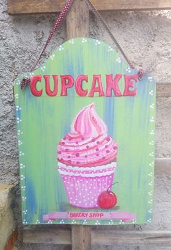 Plaque Cuisine-Cupcake-Wood -Home Décor-Hand Painted-Kitchen-Atelier Crearecup