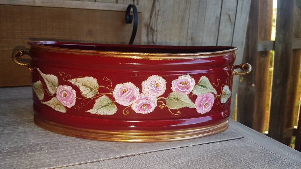 Jardinière à Fleurs-Flower Acrylic-Vintage -Hand Painting-Atelier Crearecup