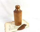 1800s Brown Glazed Stoneware Ginger Beer bottle, jug jar English BATEY, French Vintage Salt-Glazed Stoneware antique