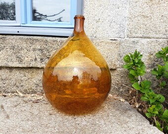 Amber Brown 15L grand Demi John brown ancienne bouteille en verre, Vintage Français, Dame Jeanne, vin, industrielle, contient 15 litres vase décor rare