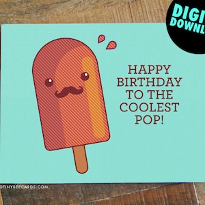Afdrukbare papa verjaardagskaart "Coolest Pop" - digitale kaarten, grappige afdrukbare kaart, kaart voor papa, Instant downloadkaart, afdrukbare kaarten