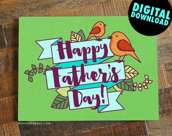 Printable Father's Day Card - Calligraphy card, dad day card, typography card, bird art card, digital card for dad, instant download card