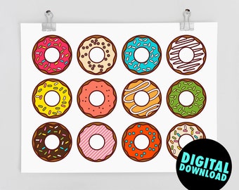 Funny Printable Art Donuts - Sprinkles - foodie art print, téléchargement instantané, téléchargement numérique, drôle de bricolage d'art mural, donut amant cadeau