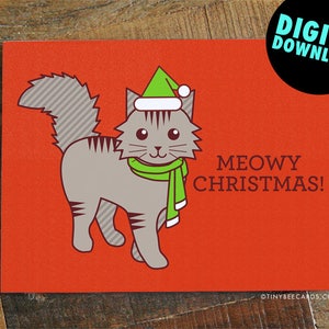 Biglietto di Natale con gatto stampabile: divertente biglietto stampabile, biglietto di Natale, biglietto per l'amante dei gatti, biglietto di buone feste, download istantaneo, cartoline digitali