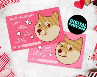 Printable Doge Classroom Valentines "Such Valentine" - Funny valentine instant download, Digital valentine, printable shiba inu cards