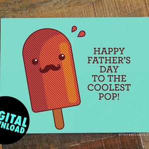 Printable Father's Day Card Coolest Pop Dad day digital card, downloadable card, instant download, card for dad, popsicle pun card image 1