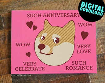 Funny Printable Anniversary Card Doge "Such Anniversary" - Carte imprimable, Carte de téléchargement instantané, Carte Shiba Inu, carte de voeux numérique