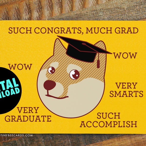 Funny Printable Graduation Card Doge "Much Grad" - funny doge card, instant download, print from home card, graduation card, download card