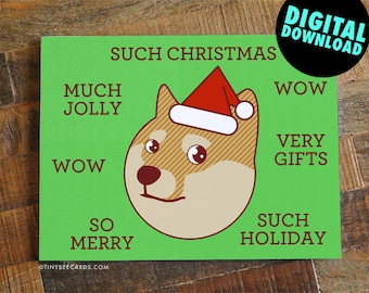 Carte de Noël Doge imprimable "Such Christmas" - Carte de Noël Shiba Inu, Carte de vacances drôle, Carte de téléchargement numérique, Carte de voeux DIY