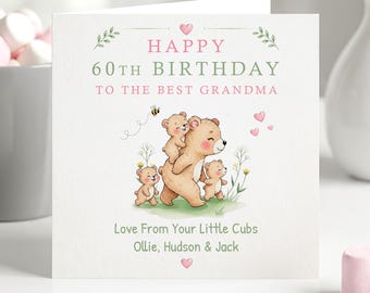 Birthday Card for Grandma- Personalised Bear Cub Design