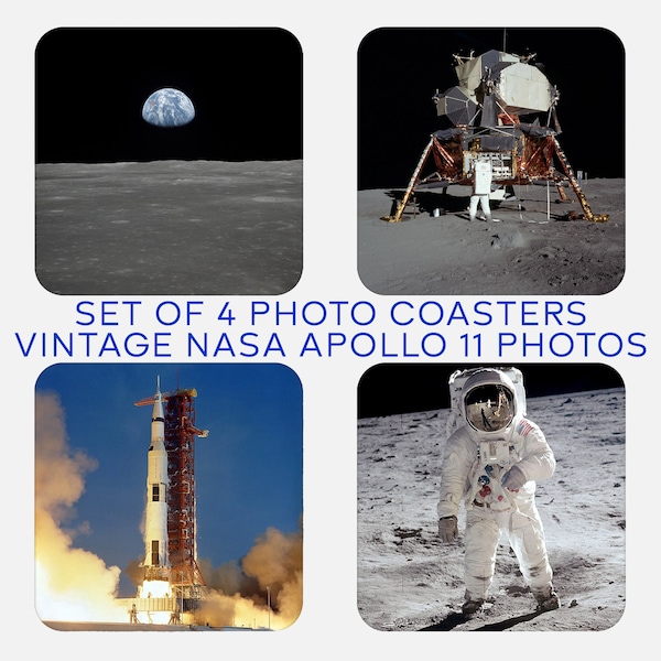 Set of 4 vintage Apollo 11 photo Coasters, space gift, Nasa Photo Gift