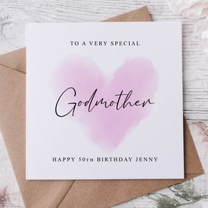 Tarjeta de cumpleaños personalizada para madrina, tarjeta de cumpleaños con corazón rosa, personalizada con edad y nombre - Tarjeta para sus 30, 40, 50 y 60 años