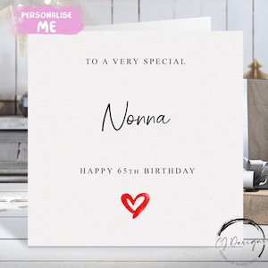 Biglietto di auguri di compleanno personalizzato per nonna, cuore rosso QUALSIASI TESTO / ETÀ 40° 45° 50° 60° 65° 70° 75° 80° 85° 90° 95° 100°