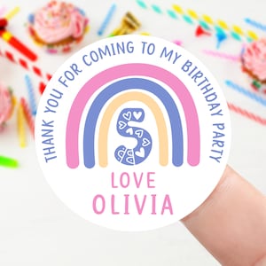 Stickers d'anniversaire arc-en-ciel personnalisés - Sticker de remerciement pour sac de fête d'anniversaire de fille - Cône doux - 37 mm/45 mm/51 mm/64 mm 1er, 2e, 3e, 4e 5e