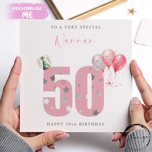 Personalised Nannan Birthday Card, Pink Age Numbers ANY WORDING /AGE 40th 45th 50th 60th 65th 70th 75th 80th 85th 90th 95th 100th