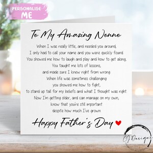 Nonno Poem Fathers Day Card,- Scheda con versi e cuore rosso QUALSIASI TESTO Scheda piccola o grande