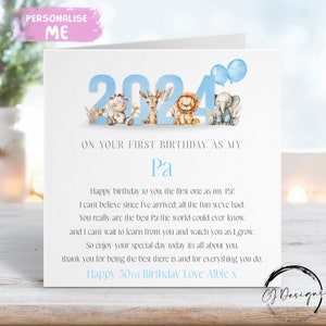 Cartão de aniversário personalizado Pa - Nome/IDADE Tema Blue Jungle Primeiro aniversário como meu poema QUALQUER PALAVRA 1º 40º 50º 60º 65º 70º 75º 80º